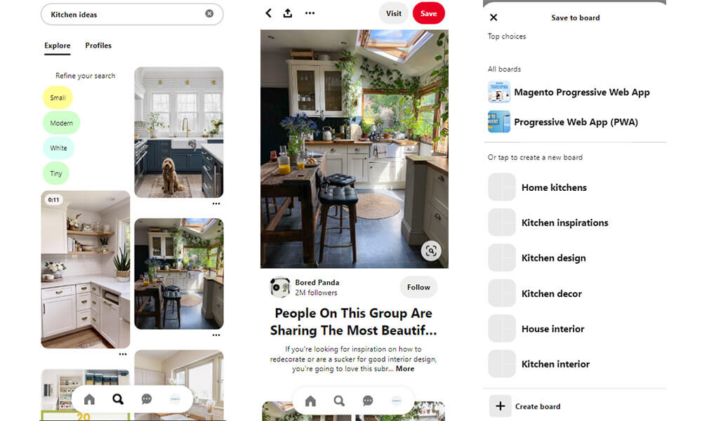 pinterest pwa pe mobil