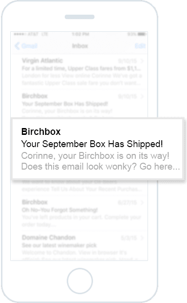 ön başlık, “Birchbox: Eylül Kutunuz Gönderildi” konu satırının altındaki gri metindir.