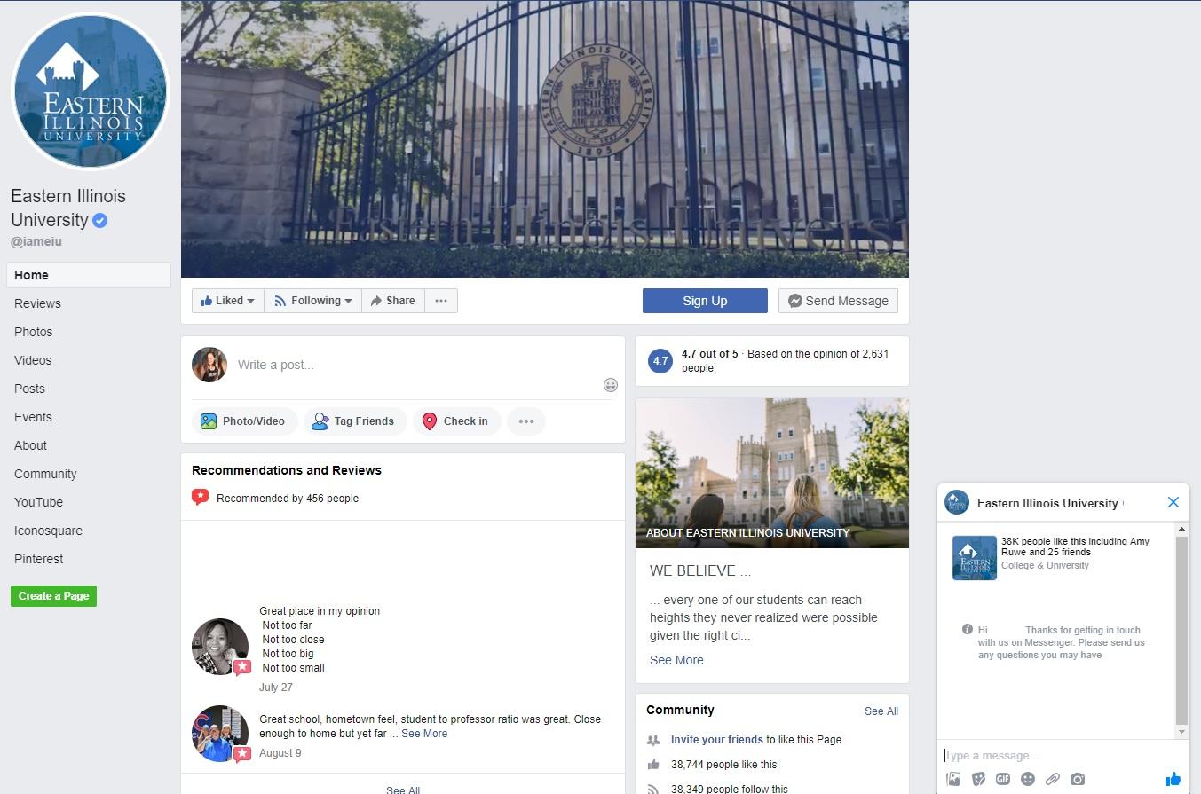 Universitatea Eastern Illinois oferă clienților potențiali o mulțime de modalități de a se conecta prin pagina lor de Facebook