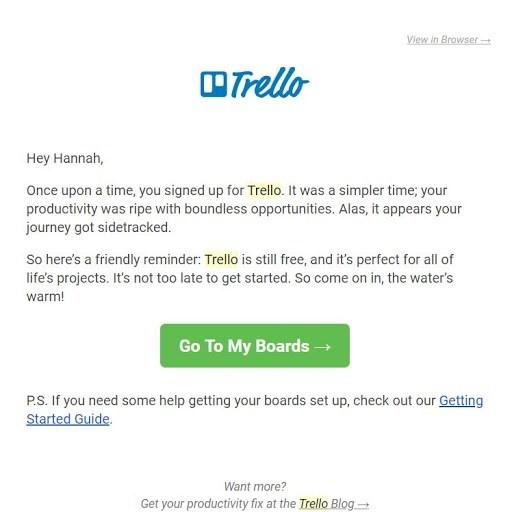 Trello 电子邮件营销示例