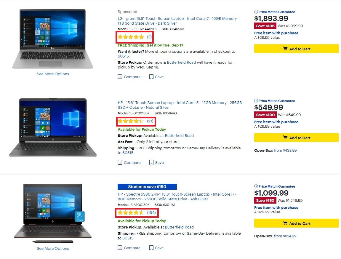 BestBuy folosește evaluări de început pentru a informa consumatorii despre popularitatea unui produs