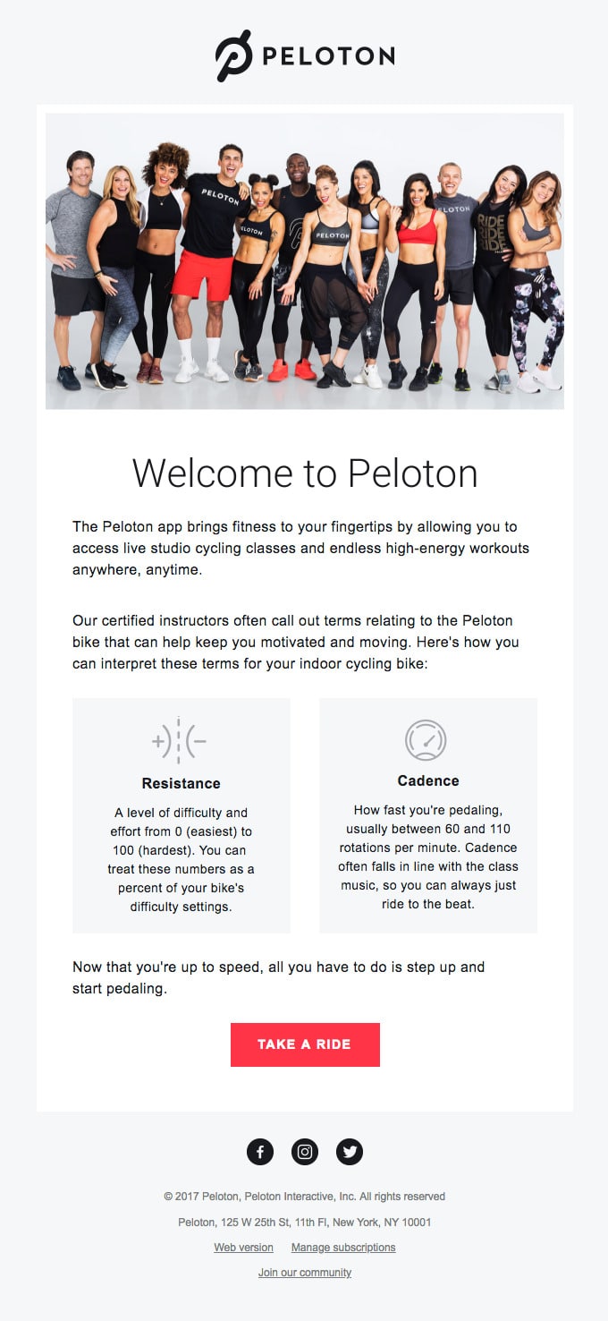 Peloton 电子邮件示例