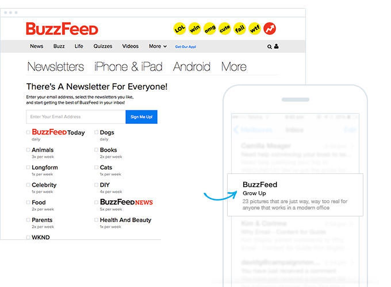 مثال على البريد الإلكتروني BuzzFeed