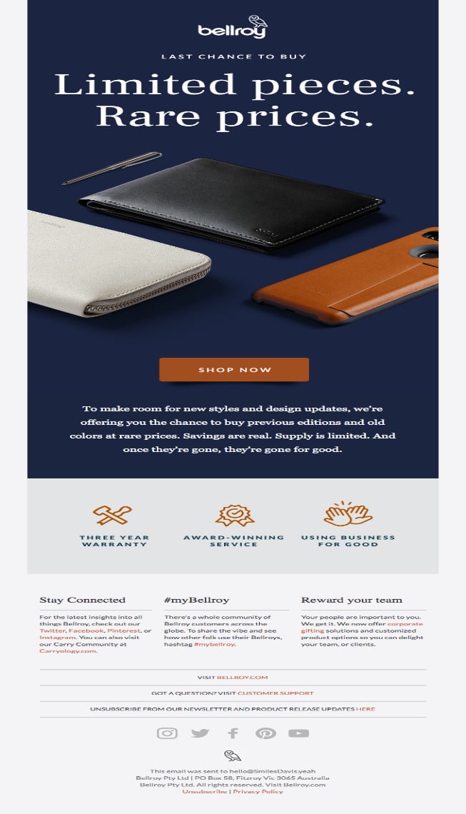 مثال على البريد الإلكتروني Bellroy