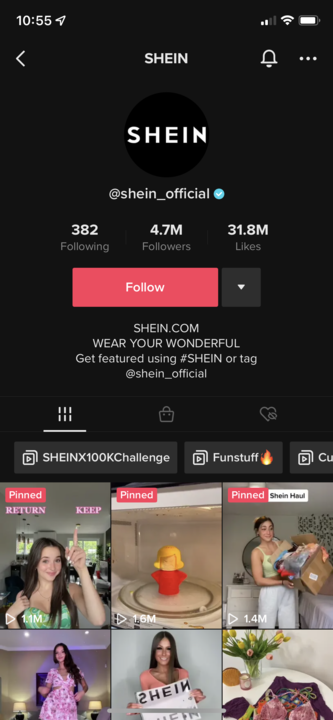 สกรีนช็อตของบัญชี SHEIN tiktok