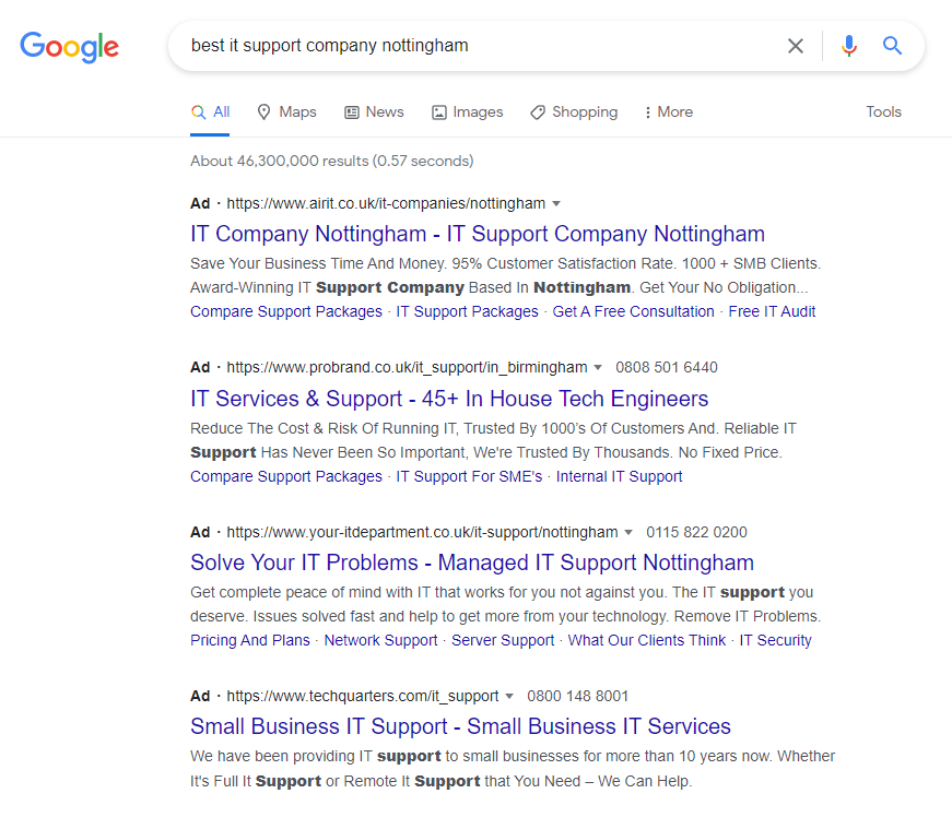 meilleure société de support informatique recherche Google