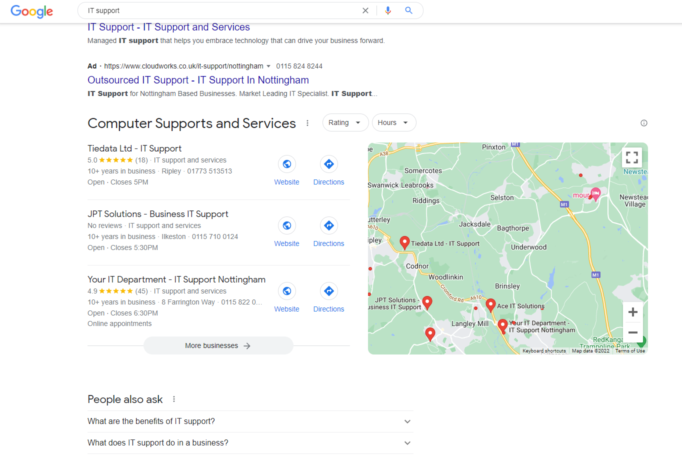 Capture d'écran du pack de cartes pour l'assistance informatique sur Google