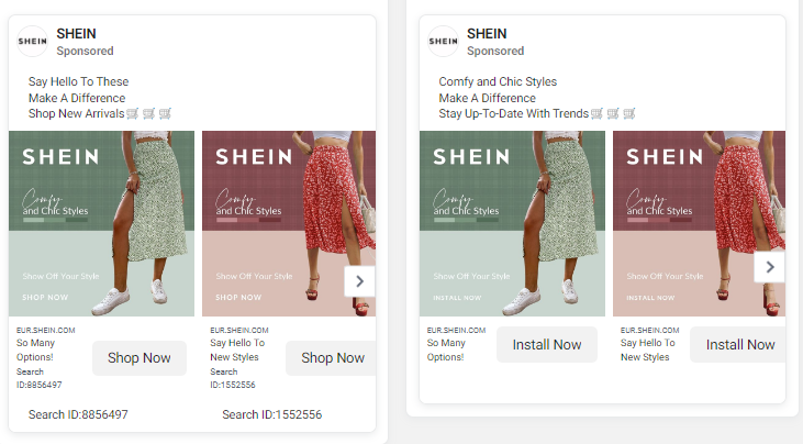 ภาพหน้าจอของโฆษณา SHEIN ในไลบรารีโฆษณา Meta