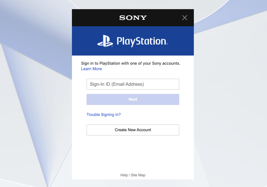 Pagina di accesso Sony