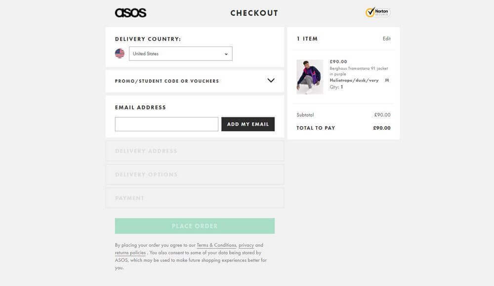 การออกแบบการชำระเงิน asos