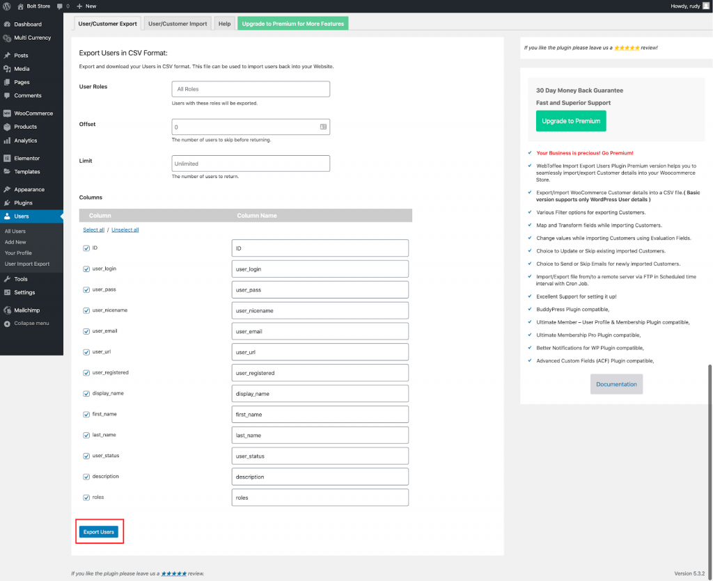 woocommerce 導出客戶設置