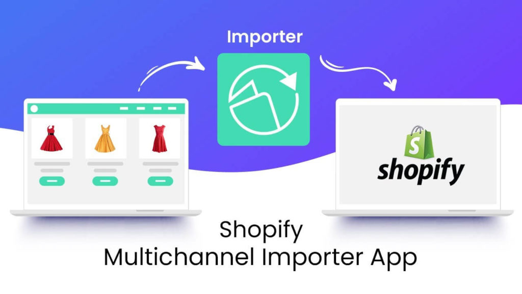 الرسم يروج لأداة Shopify Multichannel Importer.