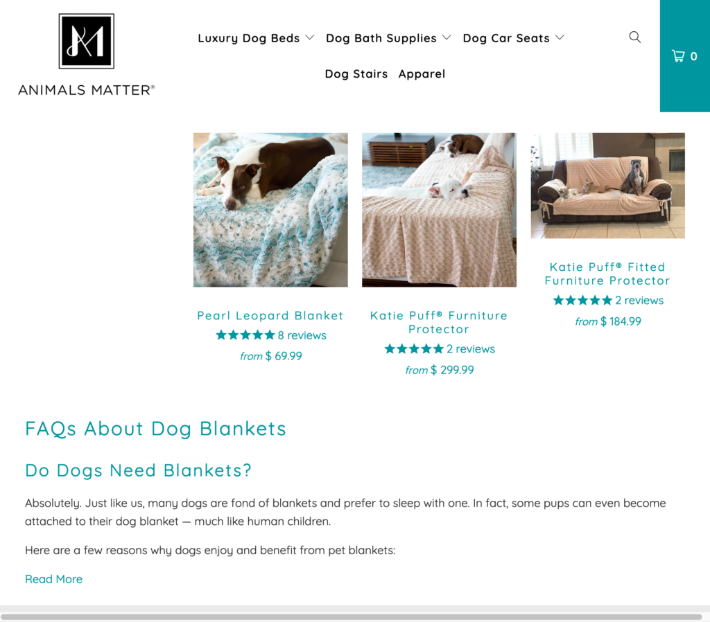 FAQ Animals Matter sous une collection de produits