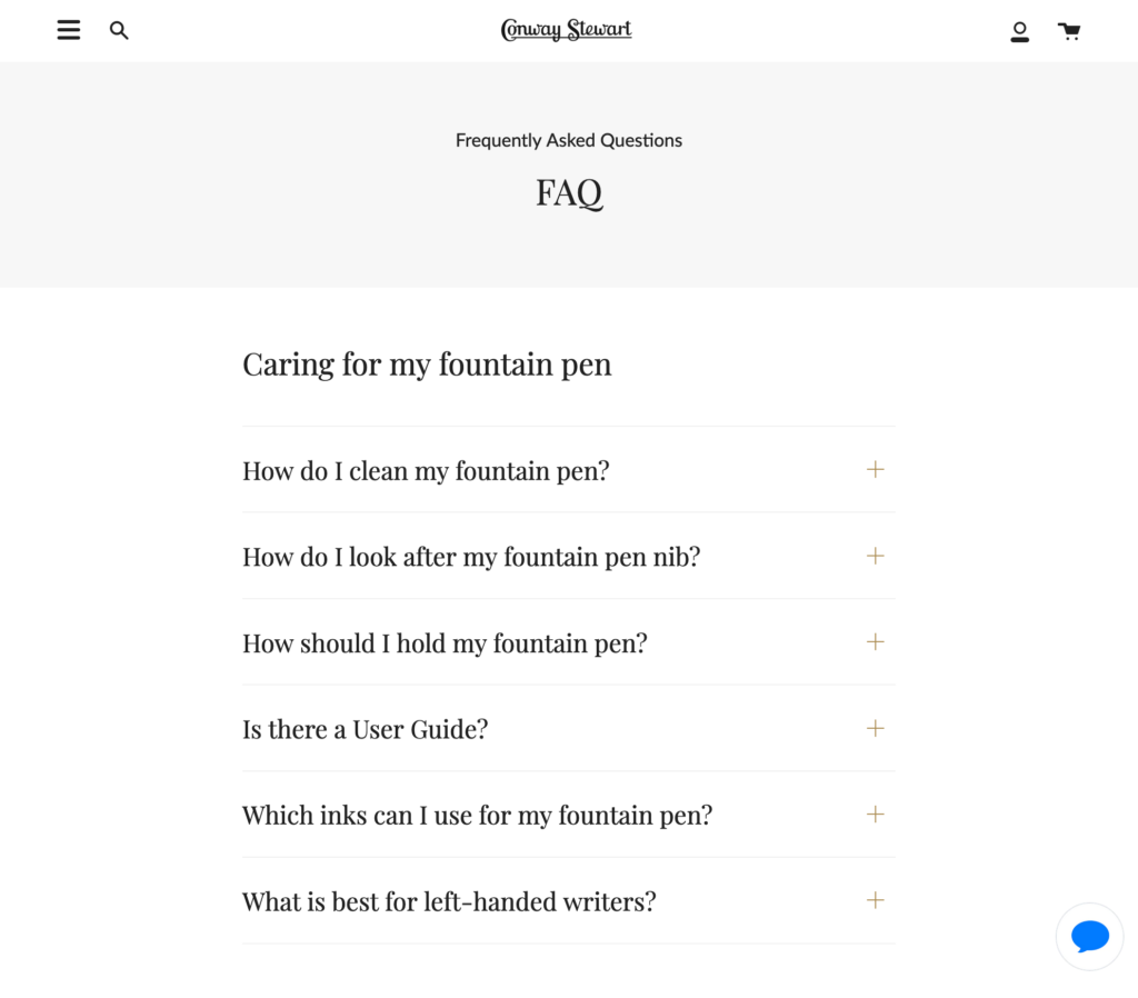Page FAQ de Conway Stewart