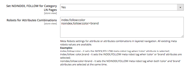 Magento 2에서 계층 탐색으로 필터링된 페이지에 대한 메타 로봇 ​​설정