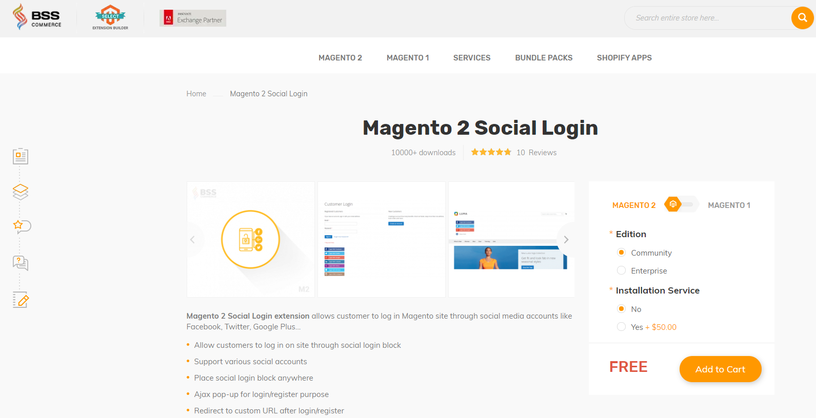 BSS Commerce Social Login - 最佳 magento 擴展列表