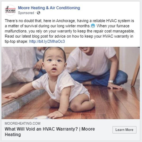 Iklan Facebook kreatif dari perusahaan Moore Heating & Air Conditioning