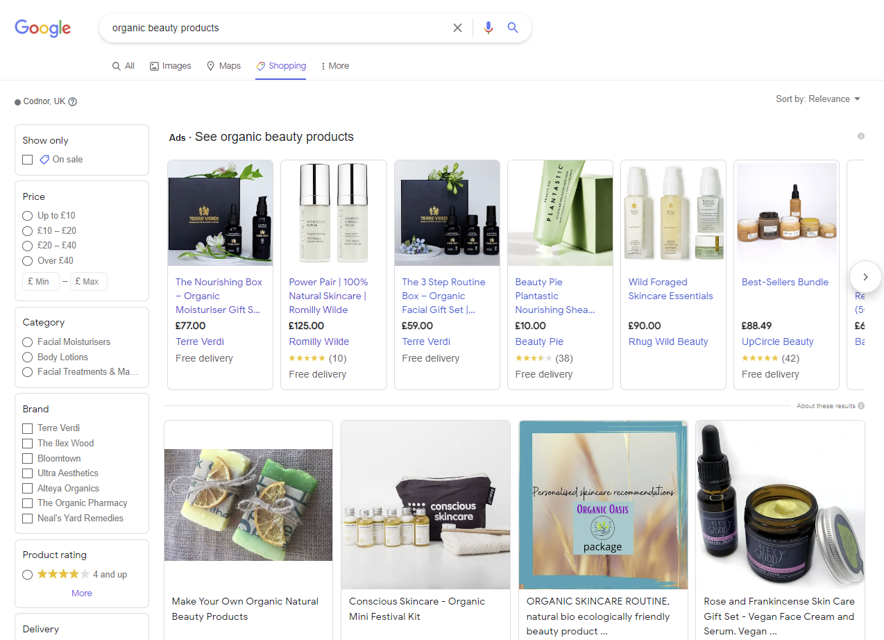 لقطة شاشة من Google Shopping