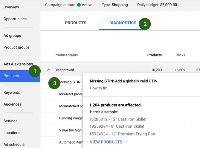 Google Shopping Product Status