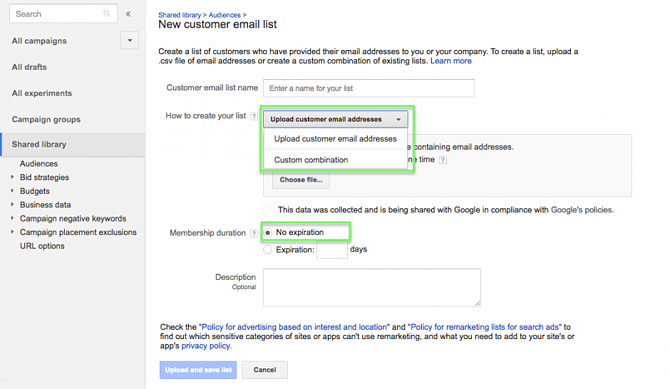 Google Customer Match from Google Shopping Upload List