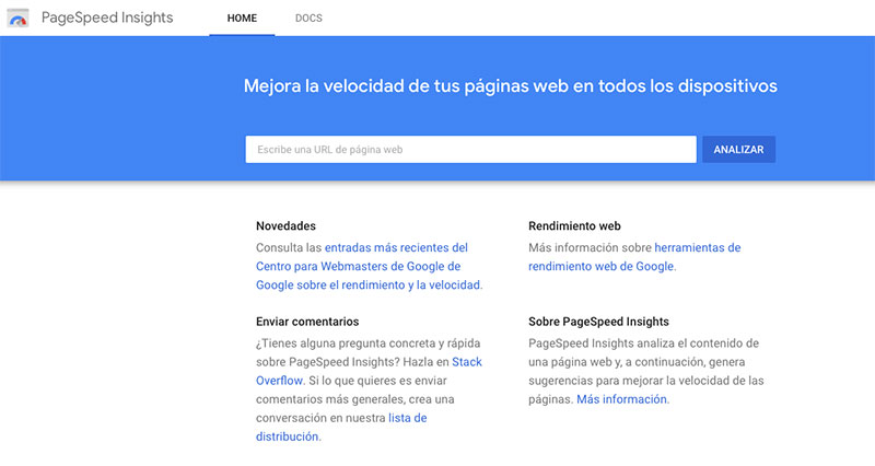 Test di Google PageSpeed ​​Insights