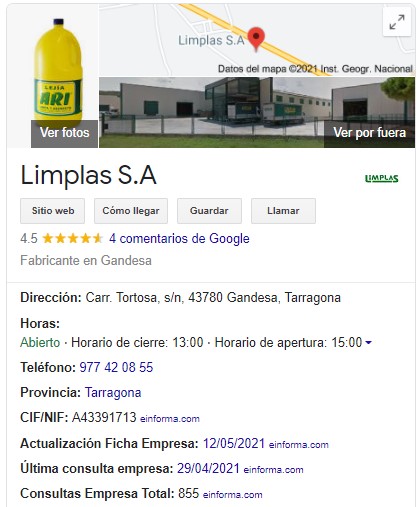 esempio di google tab my business de limplas