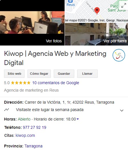 esempio della scheda google my business di kiwop