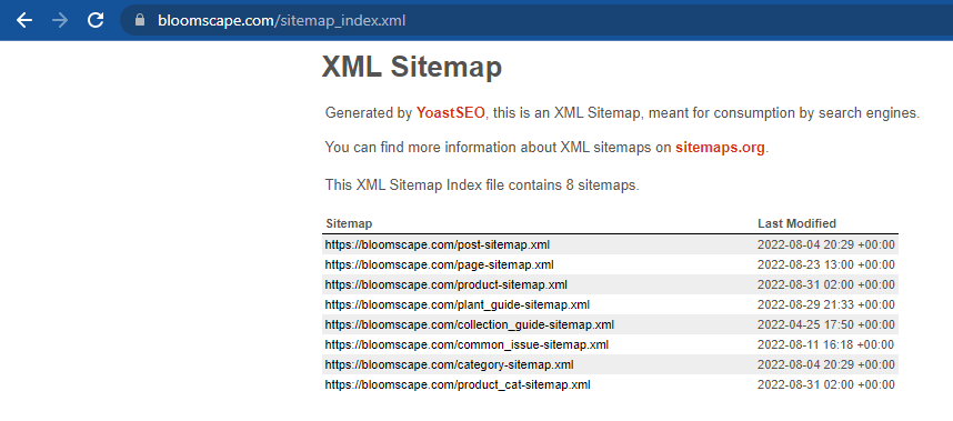 لقطة شاشة لخريطة موقع XML