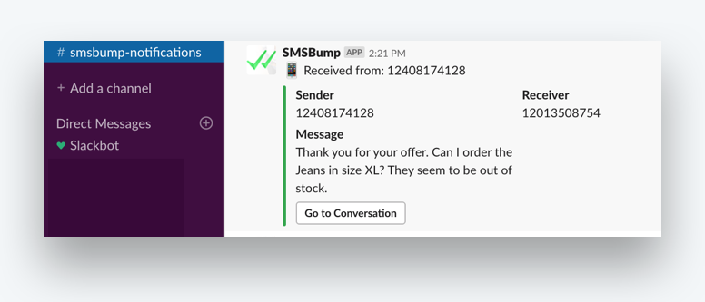 Integración de SMS Chat Slack para Shopify