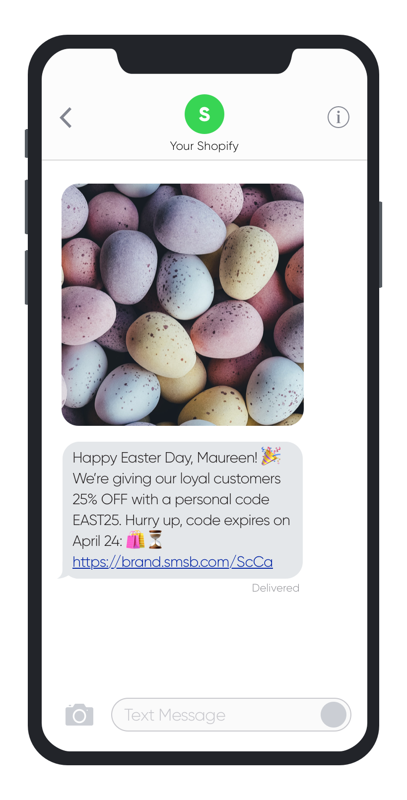 مثال على حملة SMSBump SMS Marketing Easter 2019