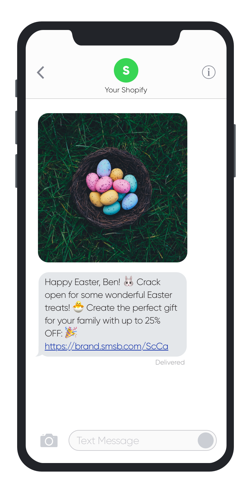 مثال على حملة SMSBump SMS Marketing Easter 2019