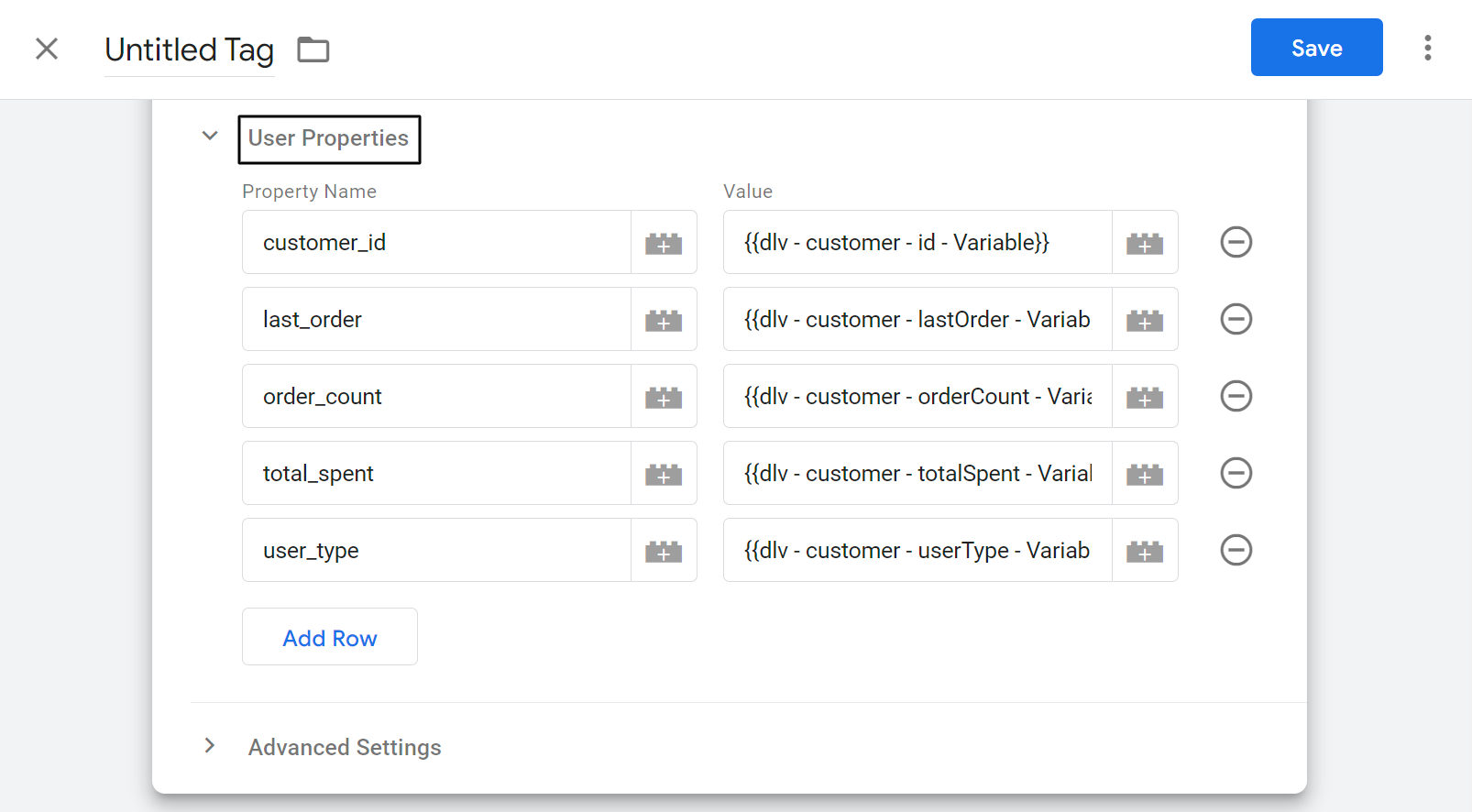 User Properties Assign Property Name and value