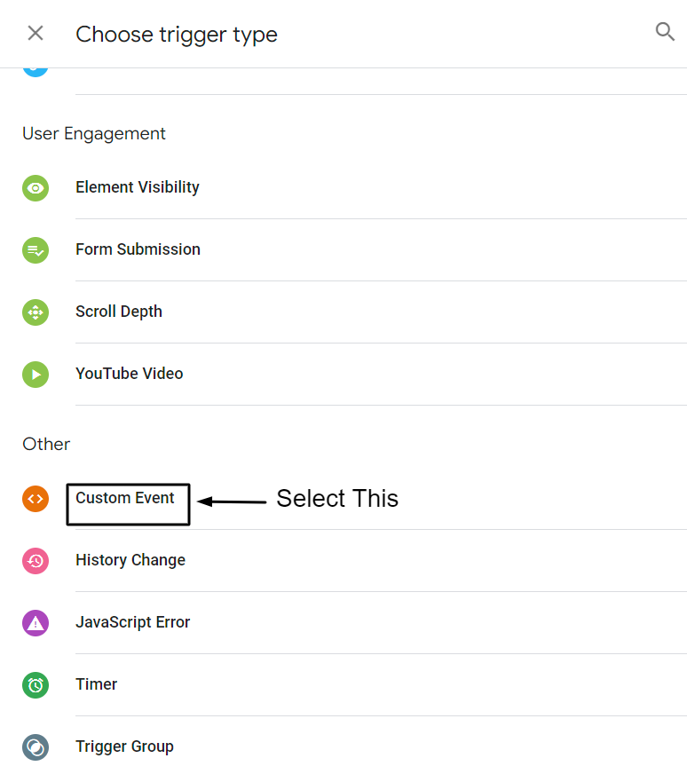 Select Custom Event under Other