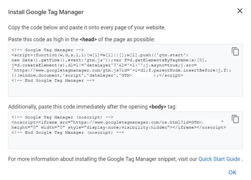 copy the GTM container code