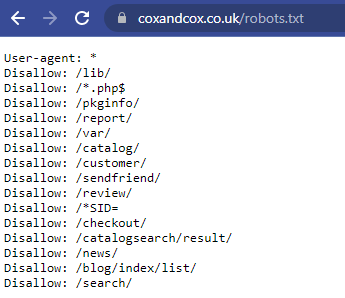 ロボット txt ファイルのスクリーンショット