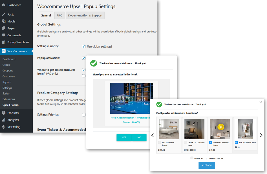 woocommerce upsell popup