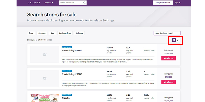 Sitios de Shopify Exchange