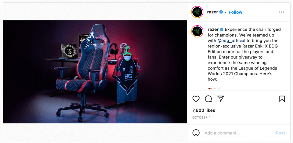 Razer Instagram marketing des médias sociaux pour les publications professionnelles