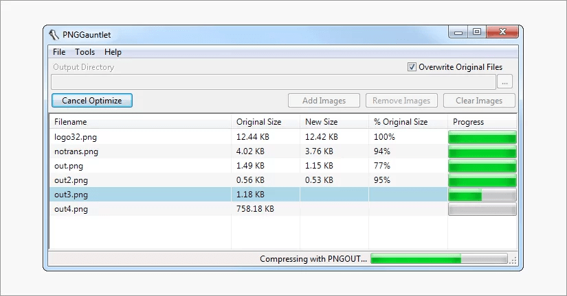 Capture d'écran de l'outil de compression d'image Pnggautnlet