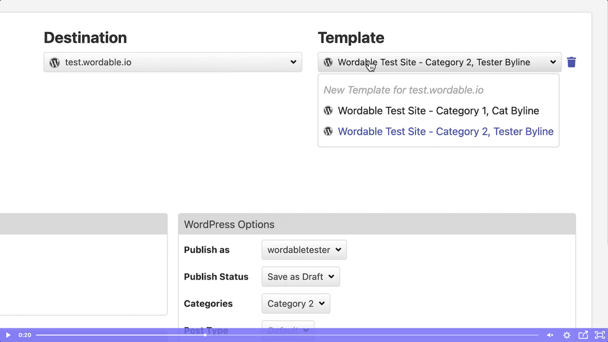 Exportation en masse avec des modèles sur Wordable