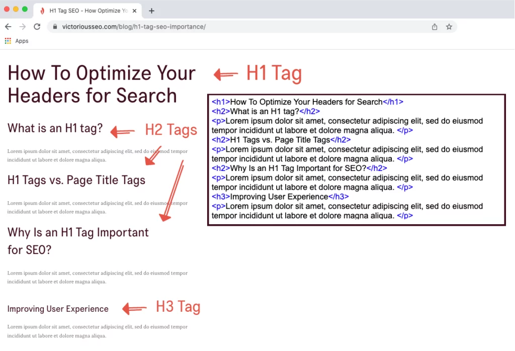 علامات h1 على الموقع الأمثل