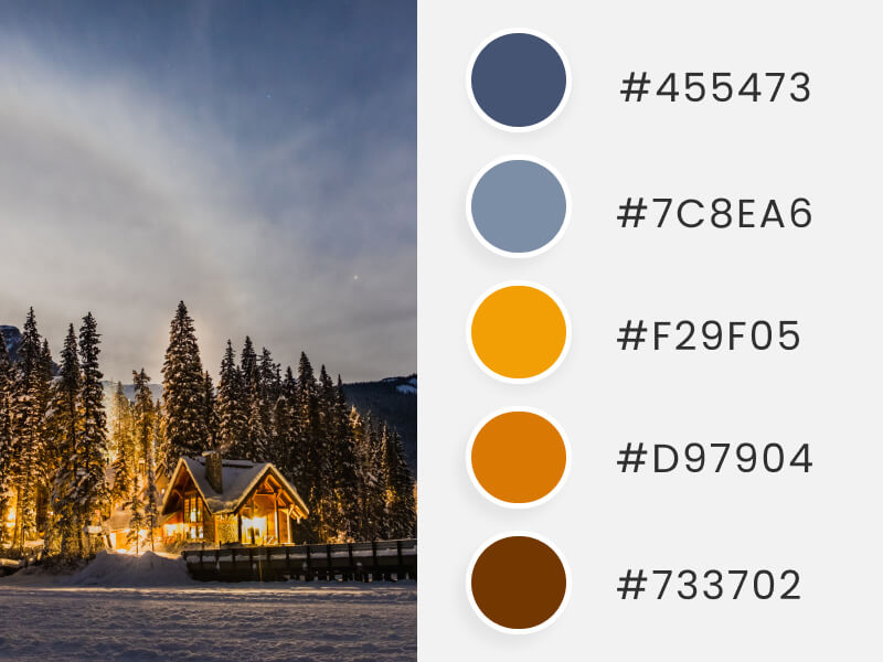 Palettes de couleurs d'hiver - une maison d'hiver dans les montagnes