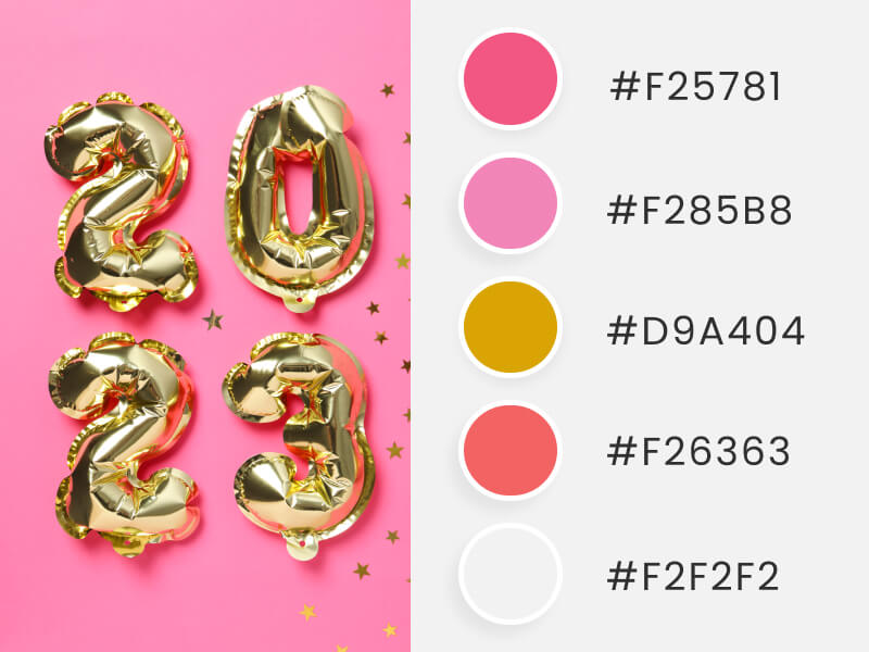 Palettes de couleurs d'hiver - 2023 ballons dorés sur fond rose