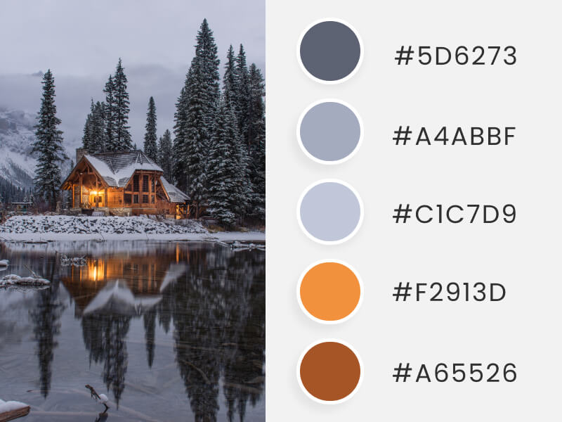 Palettes de couleurs d'hiver - une cabane confortable dans les bois en hiver