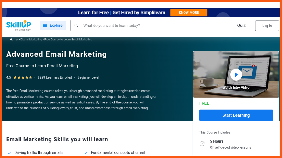 Cours avancé de marketing par e-mail de Simplilearn