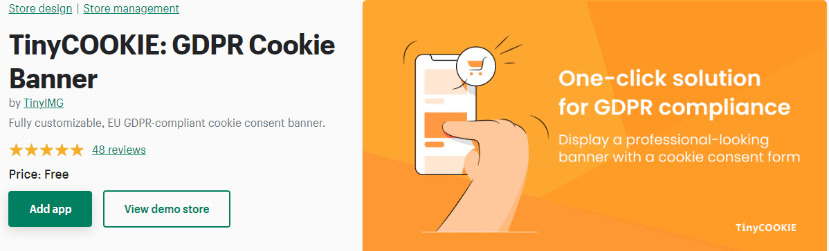 TinyCookie Shopify تطبيق ملفات تعريف الارتباط