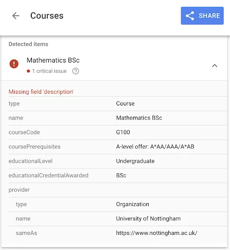 nottingham university invalid course structured data