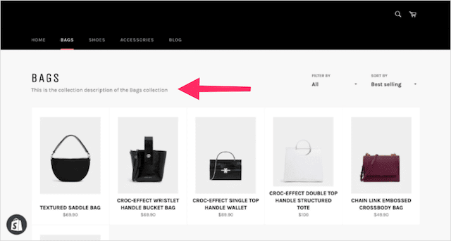 Shopify collections page description