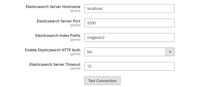 مجالات اختبار اتصال Magento-2-elasticsearch