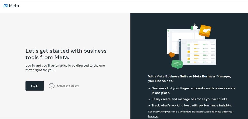 صفحة "إنشاء حساب" في Meta Business Suite